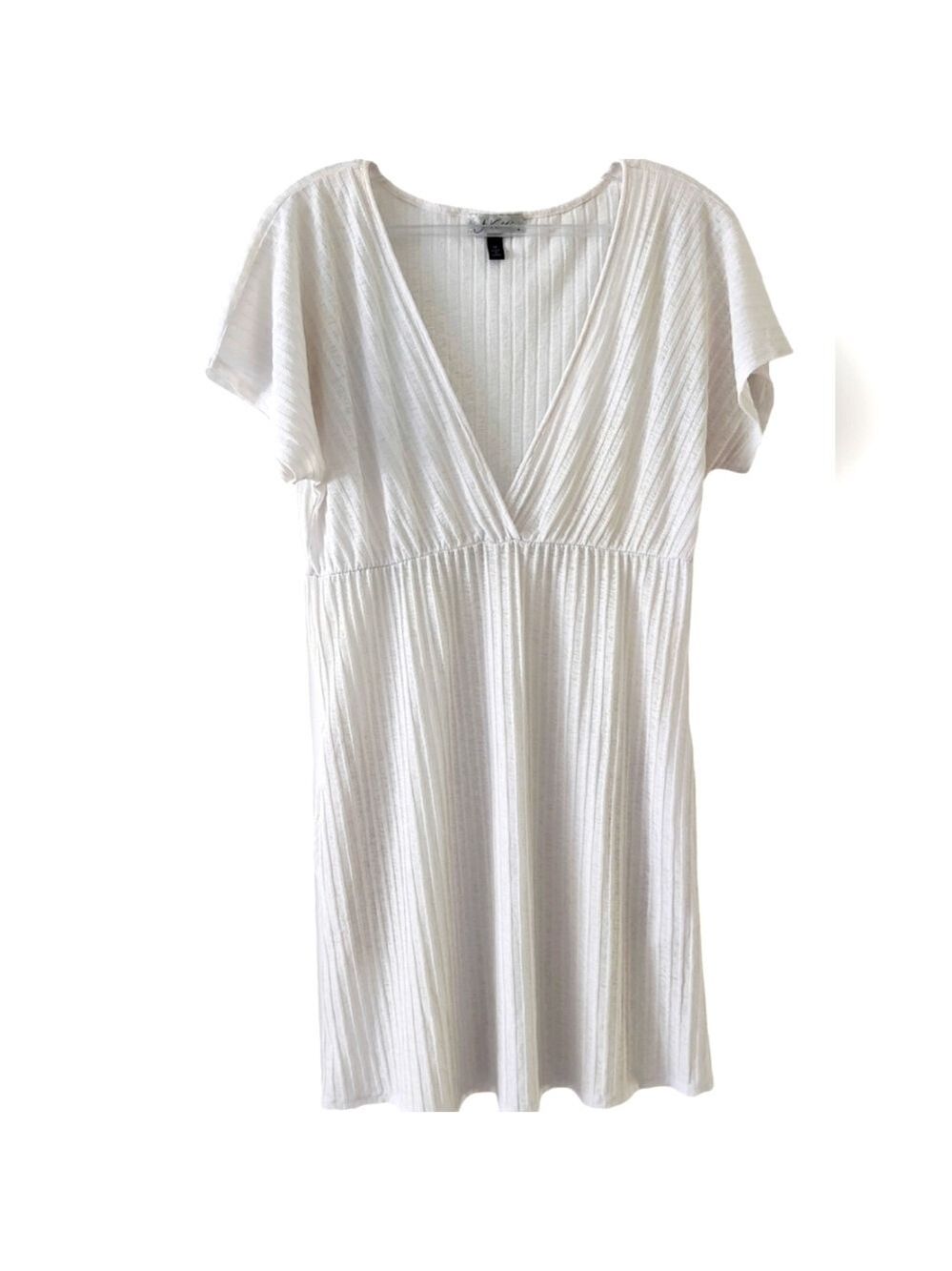 J VALDI White V Neck Ribbed Swimsuit Cover Up Size Med